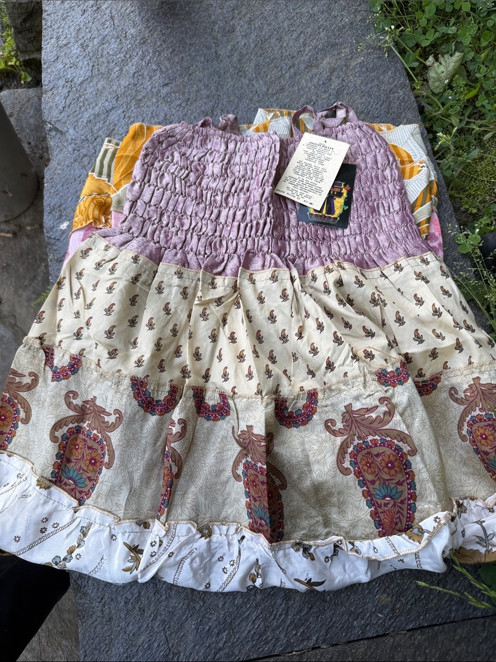 Bohemian Tiered Midi Dress in Lavender and Cream